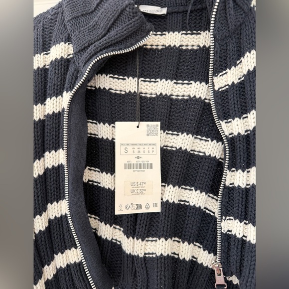 NWT Zara Black and White Striped Cowl Neck Sweater - Picture 4 of 6